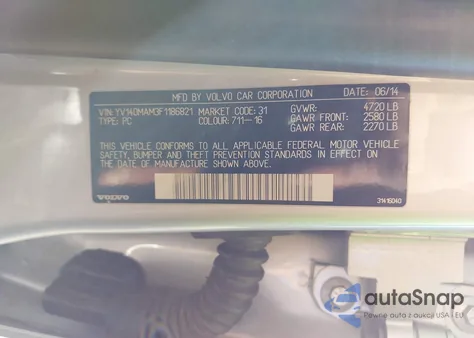 2015 Volvo S80 T5 Platinum z USA, uszkodzony, nr VIN YV140MAM3F1186821